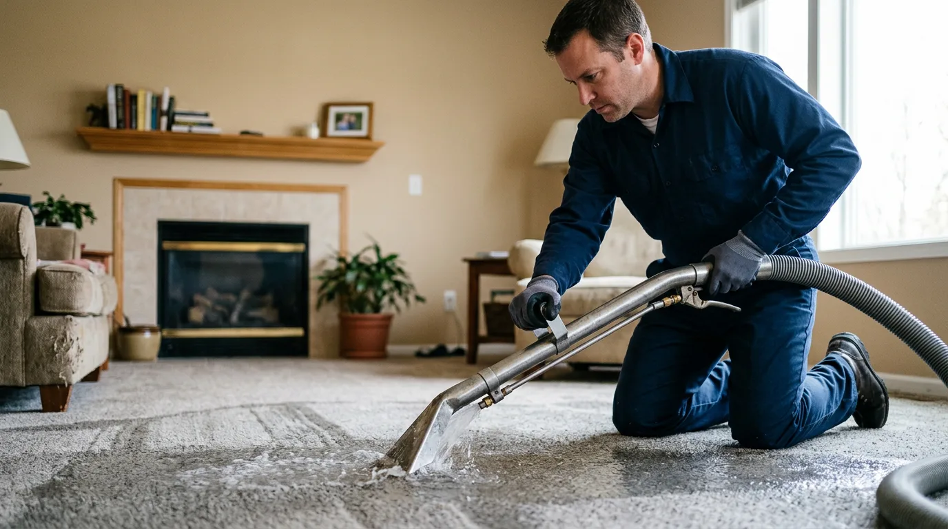 Water damage restoration technician working near Leasburg, MO